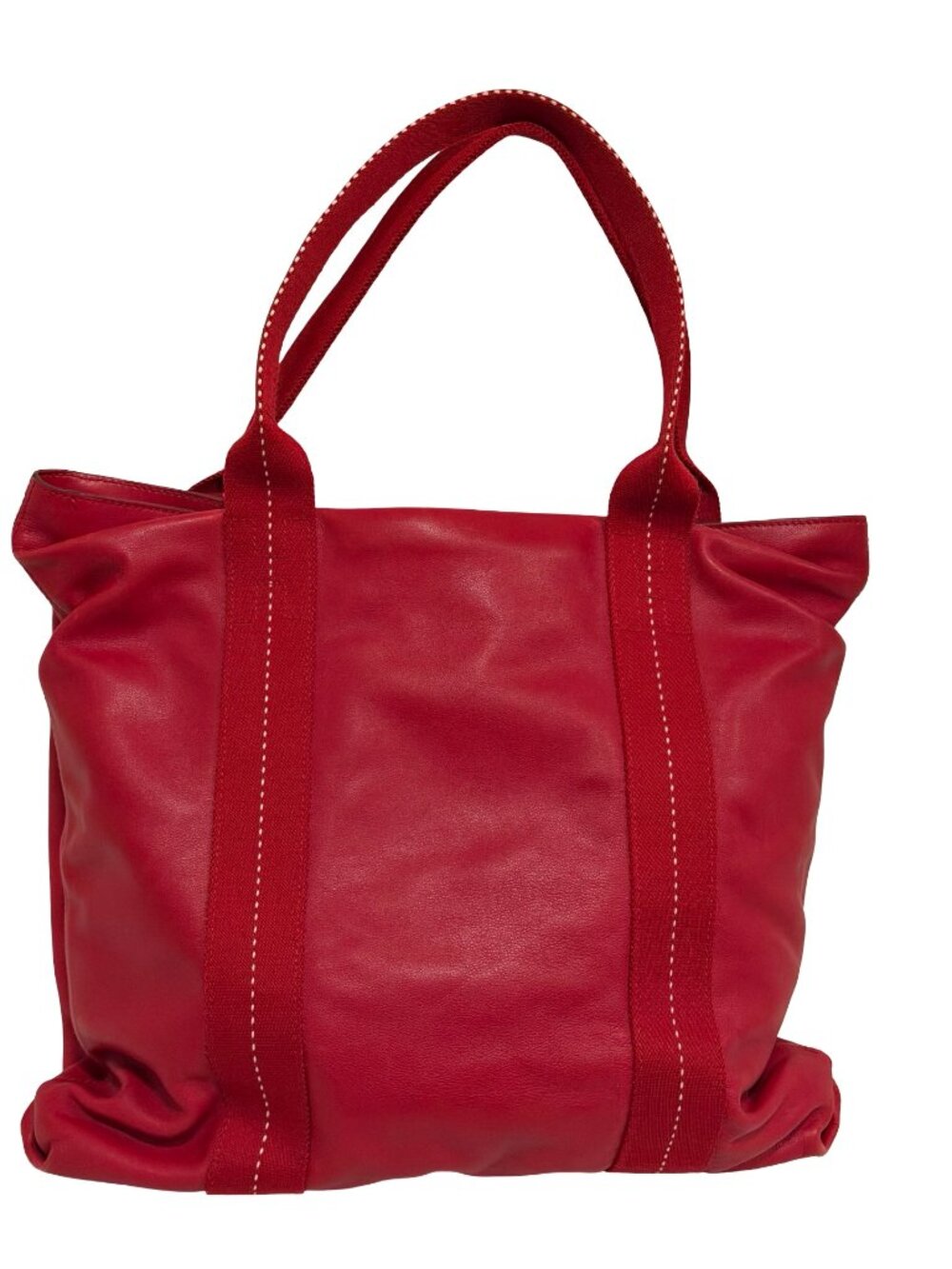 Hermes Caravane Horizontal MM Tote Red Leather Canvas Handles